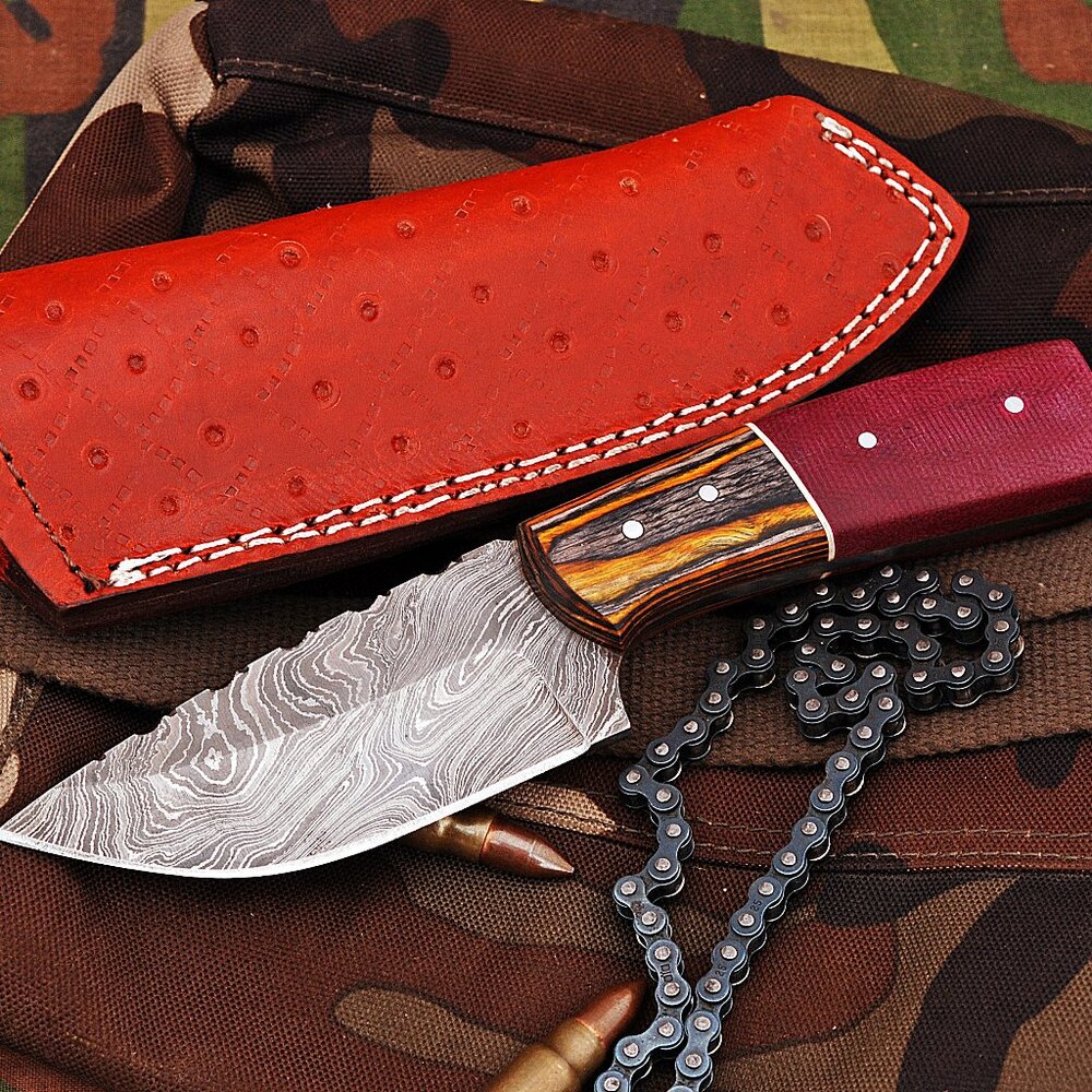 Damascus Cooking Knife with Twist Pattern And Pakka Wood Handle Kitchen Knife